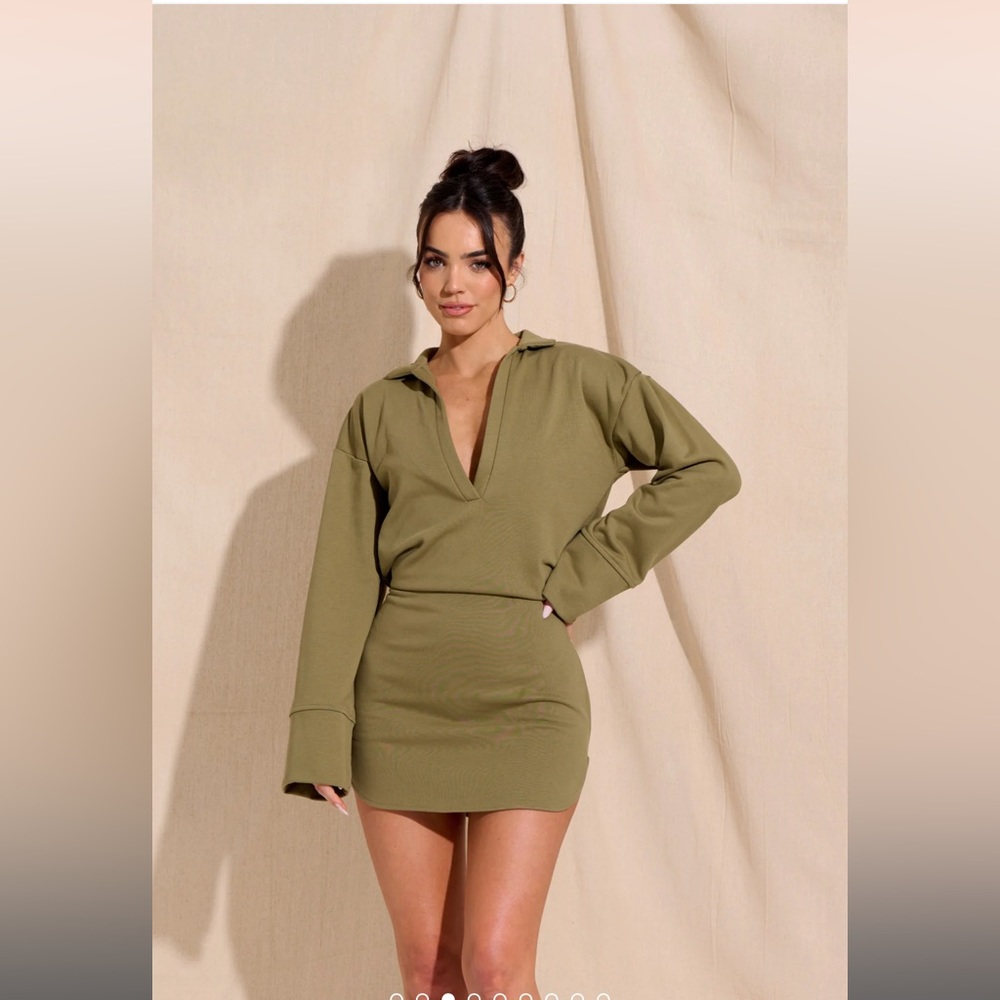 Noughts & Kisses Celina Khaki Jersey Dress